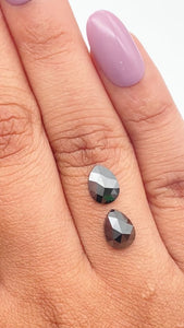 2.34cttw | Black Pear Shape Rose Cut Diamond Matched Pair - Modern Rustic Diamond