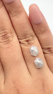 3.38cttw | Rustic Hexagon Shape Rose Cut Diamond Matched Pair - Modern Rustic Diamond