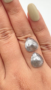 8.34cttw | Salt & Pepper Pear Shape Rose Cut Diamond Matched Pair - Modern Rustic Diamond