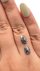 2.28cttw | Salt & Pepper Pear Shape Rose Cut Diamond Matched Pair - Modern Rustic Diamond