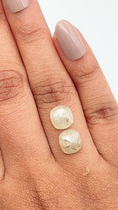 3.91cttw | Salt & Pepper Cushion Shape Rose Cut Diamond Matched Pair - Modern Rustic Diamond