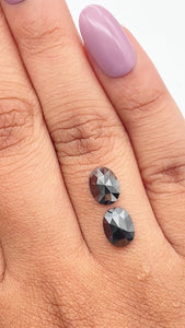 2.74cttw | Black Oval Shape Rose Cut Diamond Matched Pair - Modern Rustic Diamond