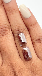 6.84cttw | Rustic  Emerald Shape Rose Cut Diamond Matched Pair - Modern Rustic Diamond