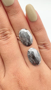 8.55cttw | Salt & Pepper Oval Shape Rose Cut Diamond Matched Pair - Modern Rustic Diamond