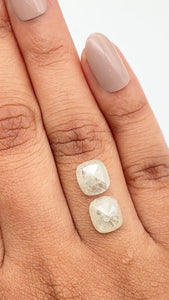 3.89cttw | Salt & Pepper Cushion Shape Rose Cut Diamond Matched Pair - Modern Rustic Diamond