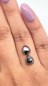 3.10cttw | Black Pear Shape Rose Cut Diamond Matched Pair - Modern Rustic Diamond