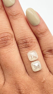 3.99cttw | Salt & Pepper Cushion Shape Rose Cut Diamond Matched Pair - Modern Rustic Diamond