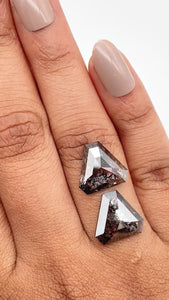 7.77cttw | Salt & Pepper Shield Shape Rose Cut Diamond Matched Pair - Modern Rustic Diamond