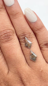 2.14cttw | Salt & Pepper Kite Shape Rose Cut Diamond Matched Pair - Modern Rustic Diamond