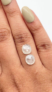 3.43cttw | Salt & Pepper Cushion Shape Rose Cut Diamond Matched Pair - Modern Rustic Diamond