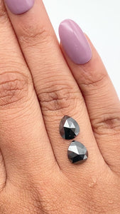 2.36cttw | Black Pear Shape Rose Cut Diamond Matched Pair - Modern Rustic Diamond