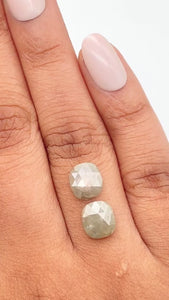 3.62cttw | Rustic  Cushion Shape Rose Cut Diamond Matched Pair - Modern Rustic Diamond