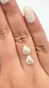 2.70cttw | Rustic Pear Shape Rose Cut Diamond Matched Pair - Modern Rustic Diamond
