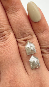 4.90cttw | Salt & Pepper Shield Shape Rose Cut Diamond Matched Pair - Modern Rustic Diamond