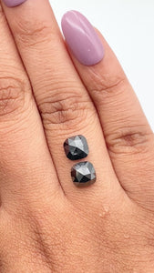 2.96cttw | Black Cushion Shape Rose Cut Diamond Matched Pair - Modern Rustic Diamond