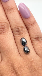 2.63cttw | Black Oval Shape Rose Cut Diamond Matched Pair - Modern Rustic Diamond