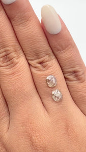 1.53cttw | Salt & Pepper Oval Shape Rose Cut Diamond Matched Pair - Modern Rustic Diamond