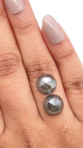 7.78cttw | Salt & Pepper Round Shape Rose Cut Diamond Matched Pair - Modern Rustic Diamond
