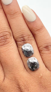 4.92cttw | Salt & Pepper Cushion Shape Rose Cut Diamond Matched Pair - Modern Rustic Diamond