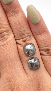 7.21cttw | Salt & Pepper Cushion Shape Rose Cut Diamond Matched Pair - Modern Rustic Diamond