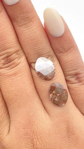 3.98cttw | Rustic  Oval Shape Rose Cut Diamond Matched Pair - Modern Rustic Diamond