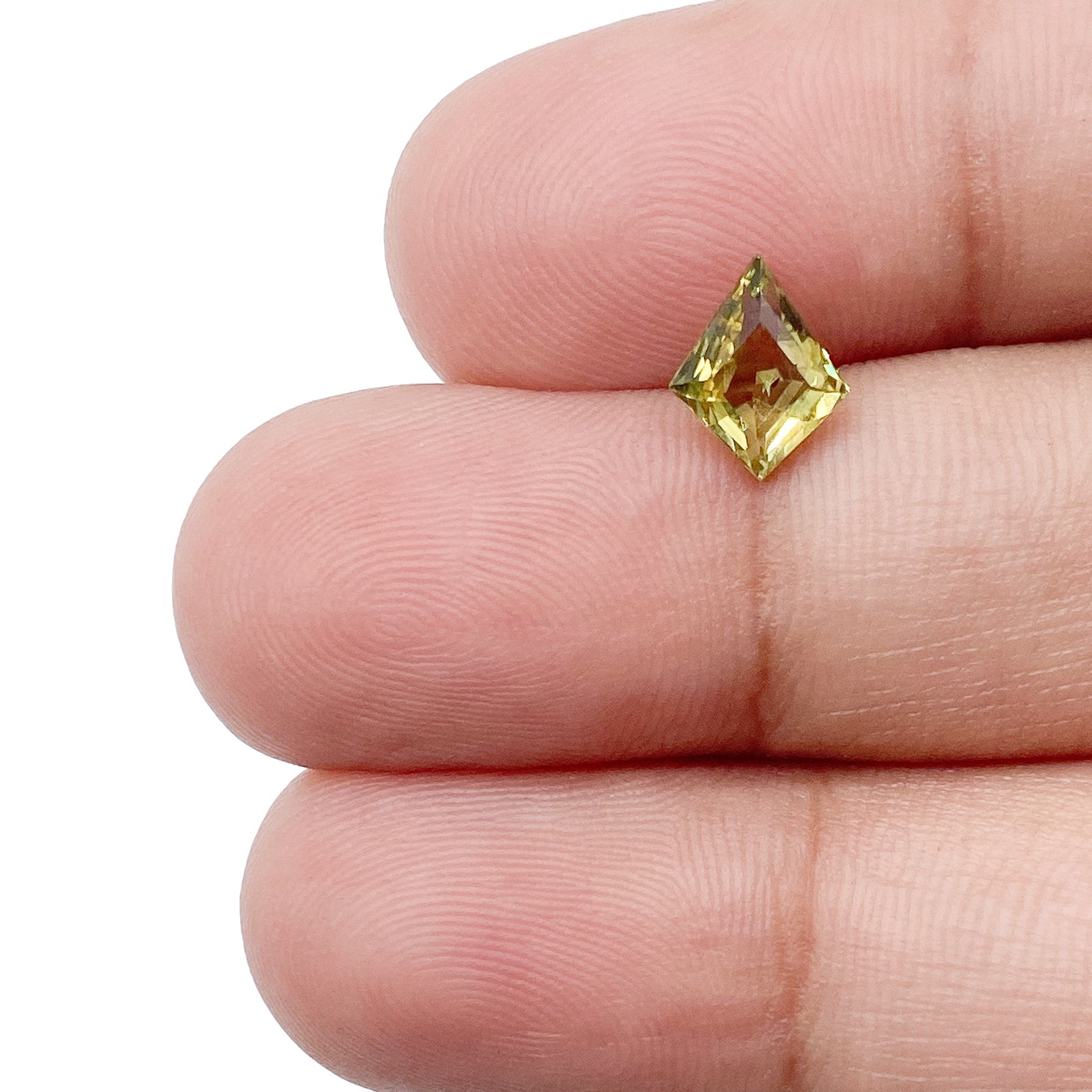 0.98ct | Step Cut Kite Shape Yellow Green Montana Sapphire-Modern Rustic Diamond
