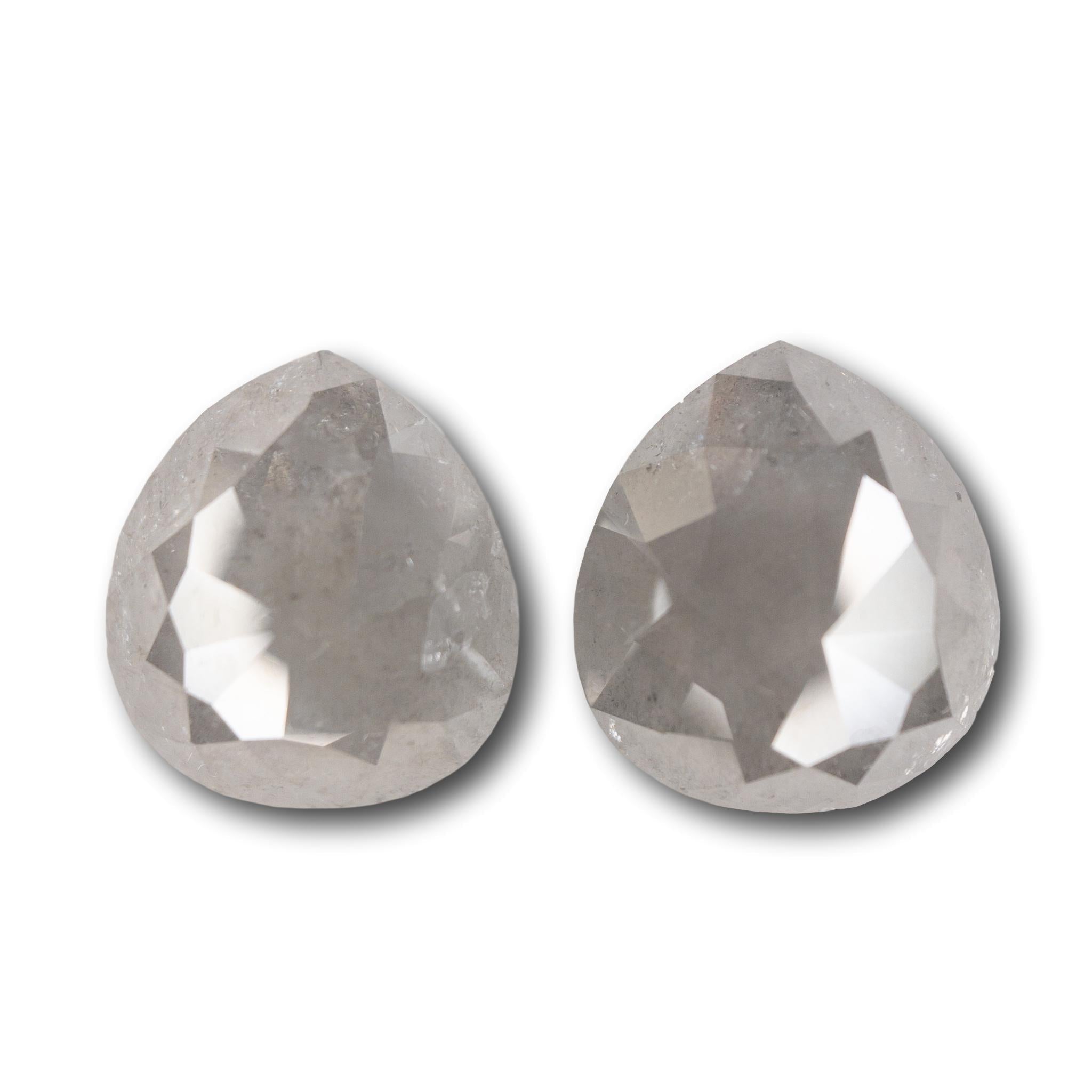 11.34cttw | Opaque Grey Pear Shape Matched Pair Diamonds-Modern Rustic Diamond