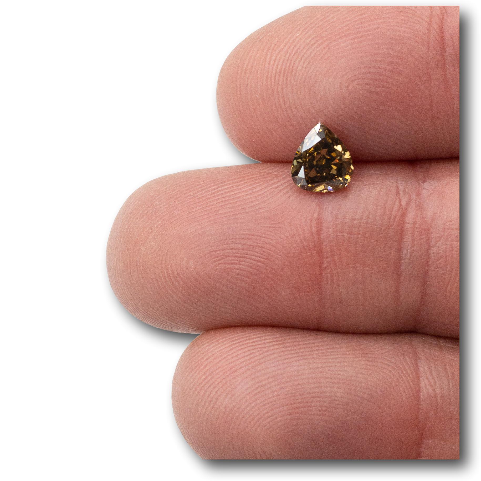 1.01ct | VS2 Fancy Dark Greenish Brown Pear Diamond-Modern Rustic Diamond