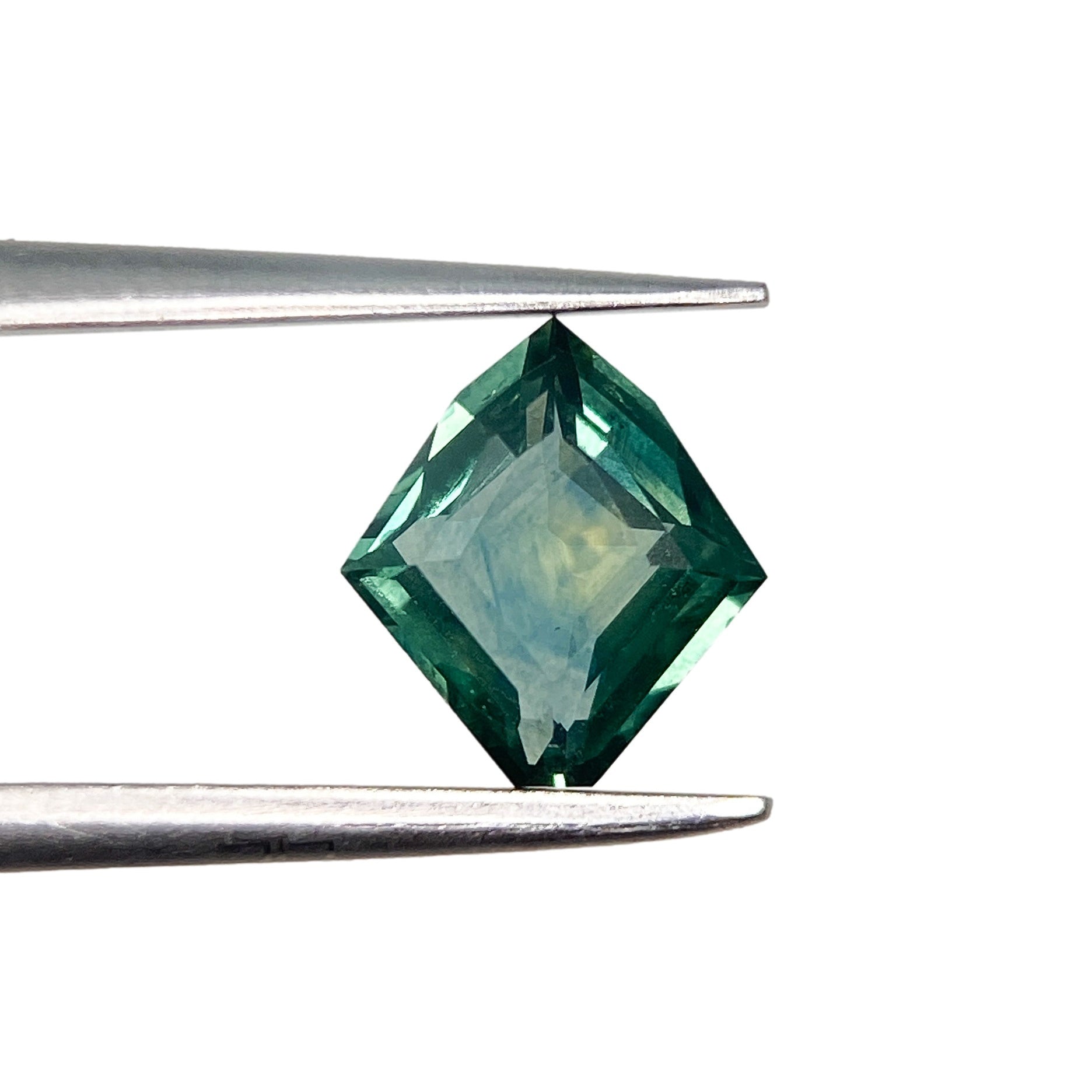 1.06ct | Step Cut Kite Shape Green Montana Sapphire-Modern Rustic Diamond