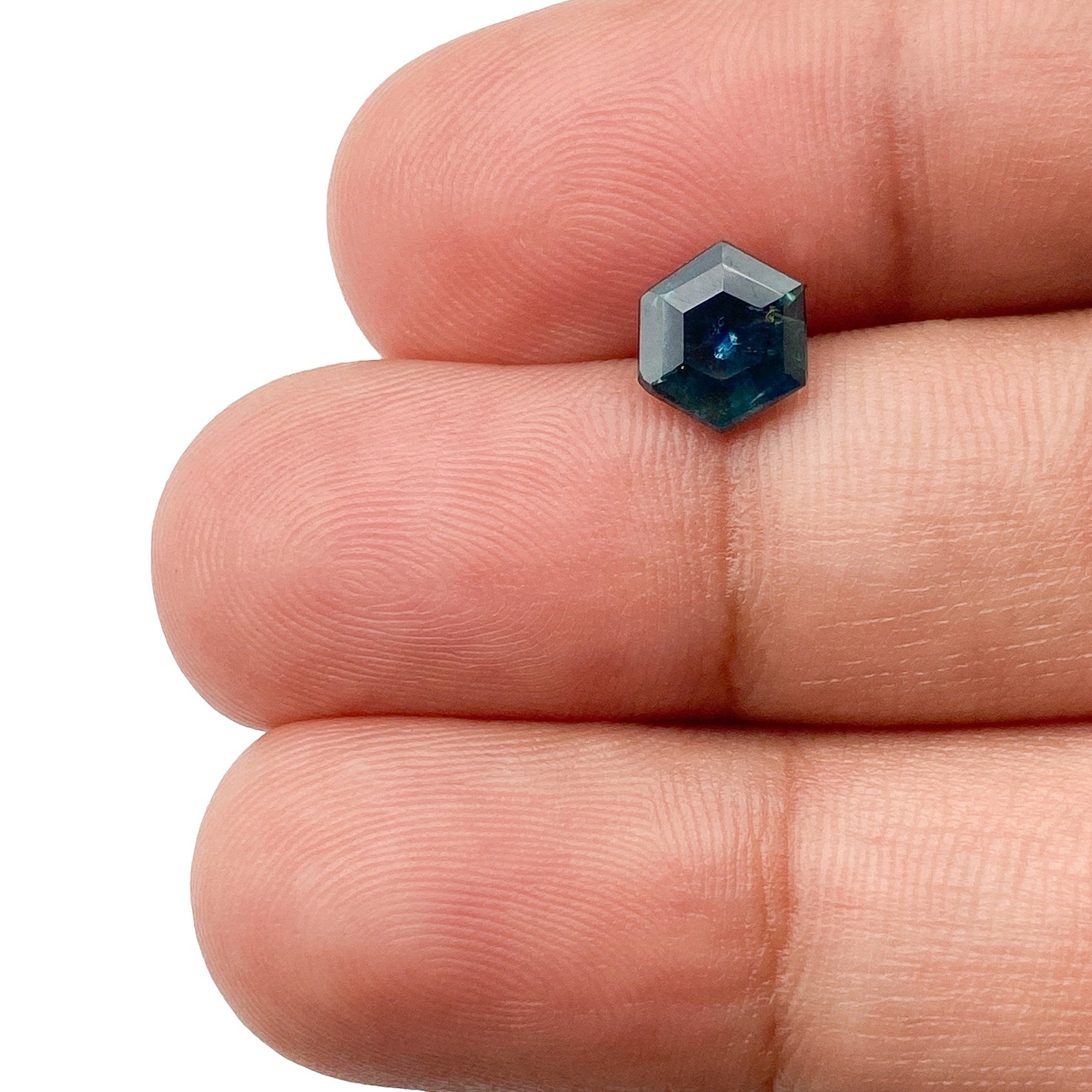 1.09ct | Step Cut Hexagon Shape Green Blue Montana Sapphire-Modern Rustic Diamond