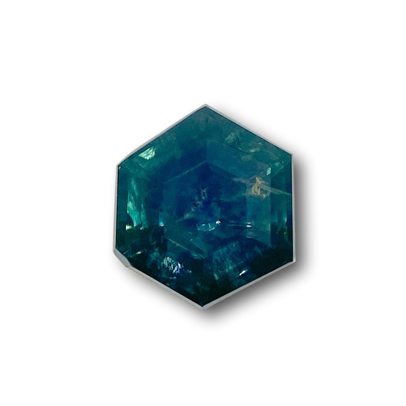 1.09ct | Step Cut Hexagon Shape Green Blue Montana Sapphire-Modern Rustic Diamond