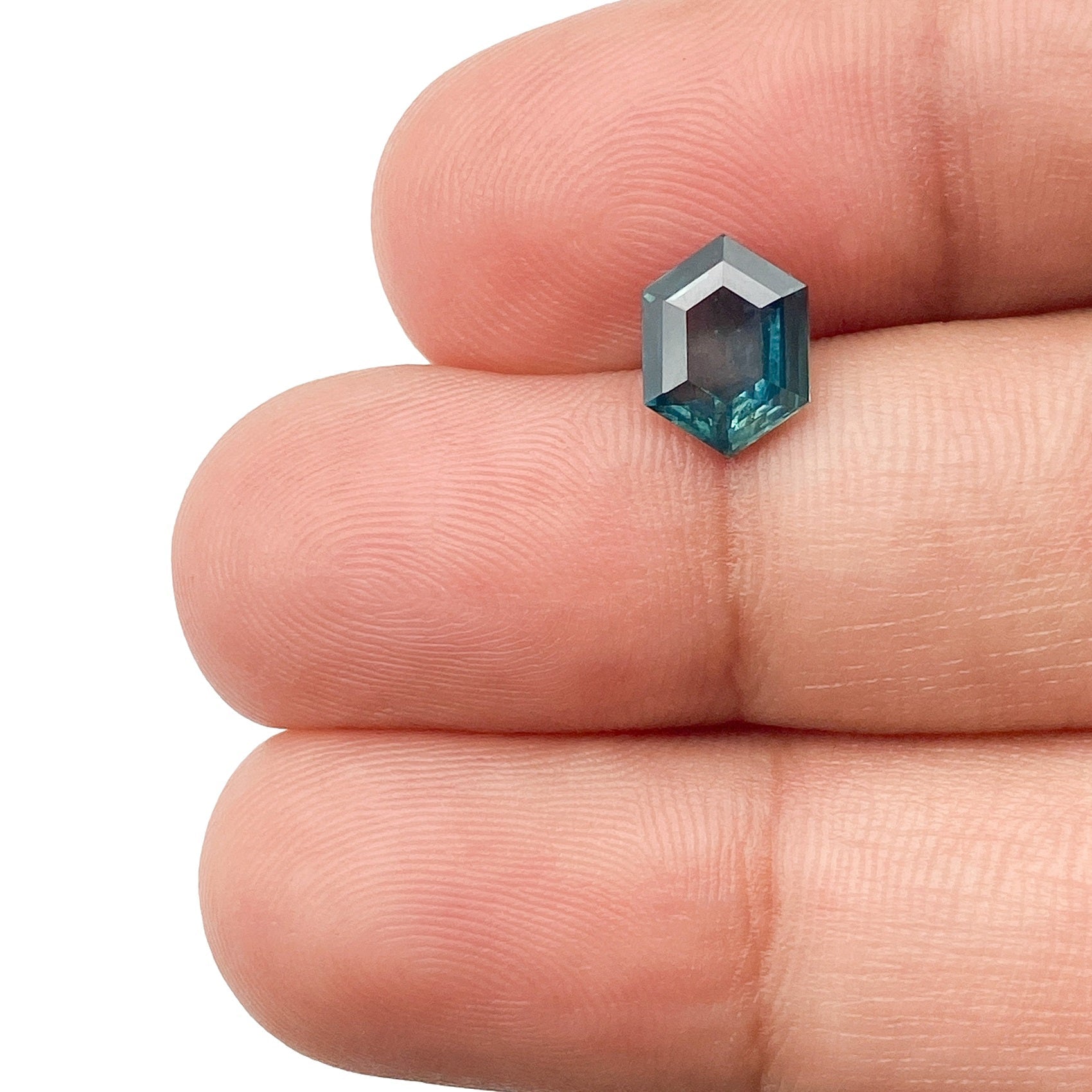 1.26ct | Step Cut Hexagon Shape Blue Green Montana Sapphire-Modern Rustic Diamond