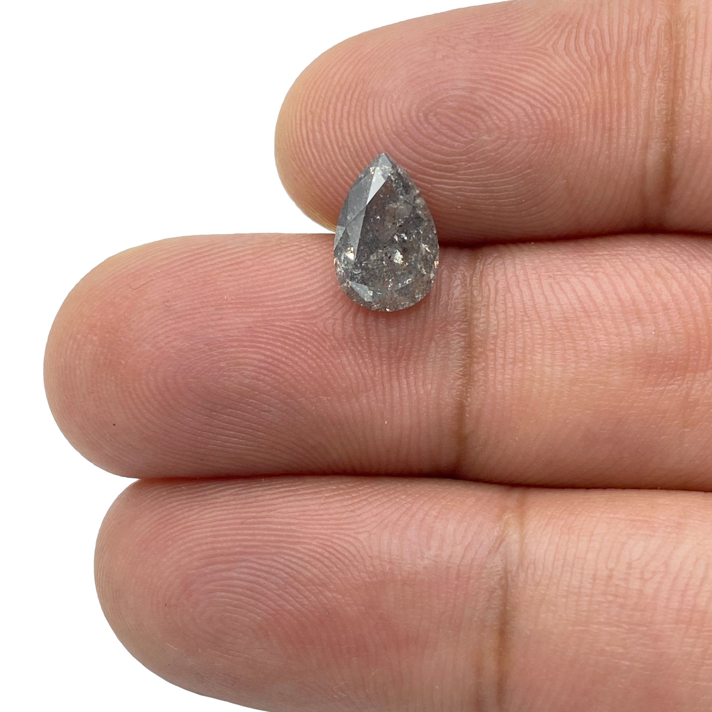 1.59ct | Salt & Pepper Rose Cut Pear Shape Diamond-Modern Rustic Diamond