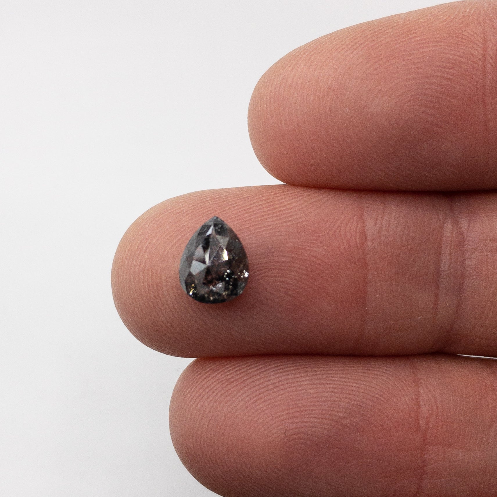 1.62ct | Salt & Pepper Pear Shape Rose Cut Double Sided Diamond-Modern Rustic Diamond