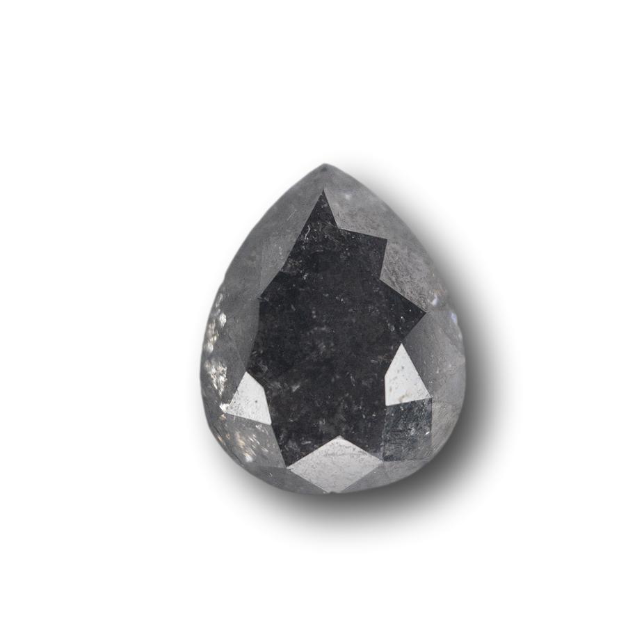 1.62ct | Salt & Pepper Pear Shape Rose Cut Double Sided Diamond-Modern Rustic Diamond