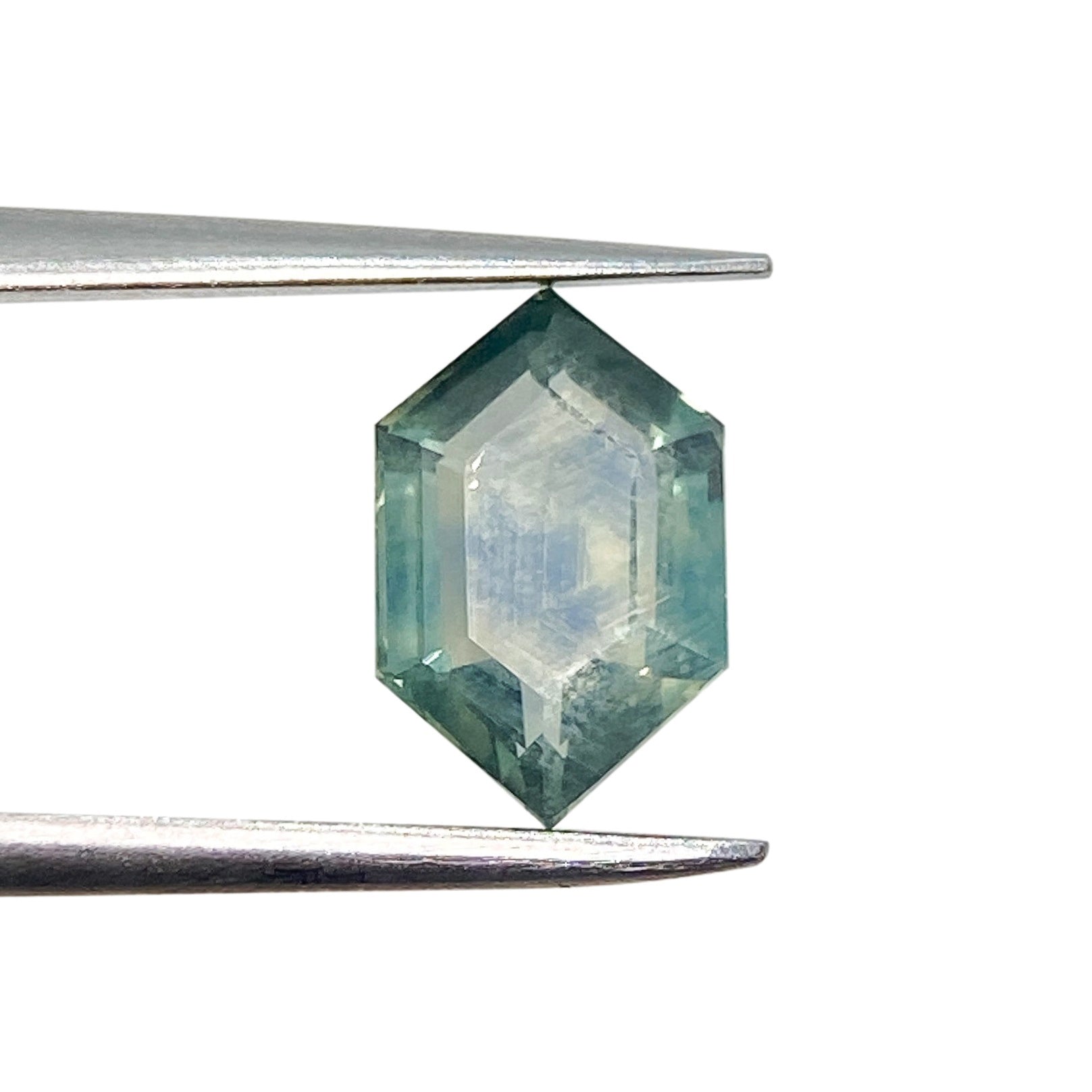 1.86ct | Step Cut Hexagon Shape Blue Green Montana Sapphire-Modern Rustic Diamond