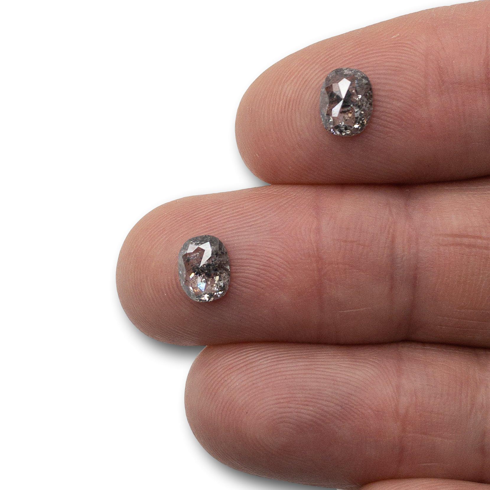 1.95cttw | Salt & Pepper Cushion Shape Matched Pair Diamonds-Modern Rustic Diamond