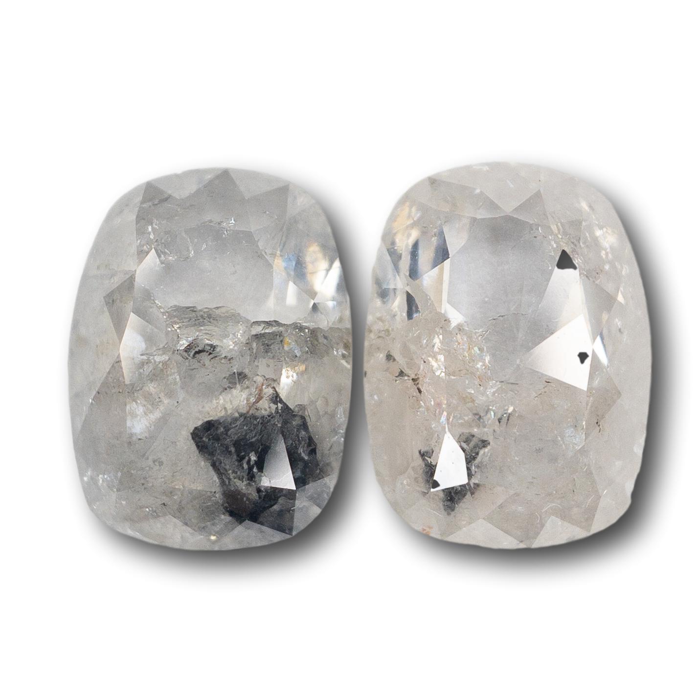 2.48cttw | Salt & Pepper Cushion Matched Pair Diamonds-Modern Rustic Diamond