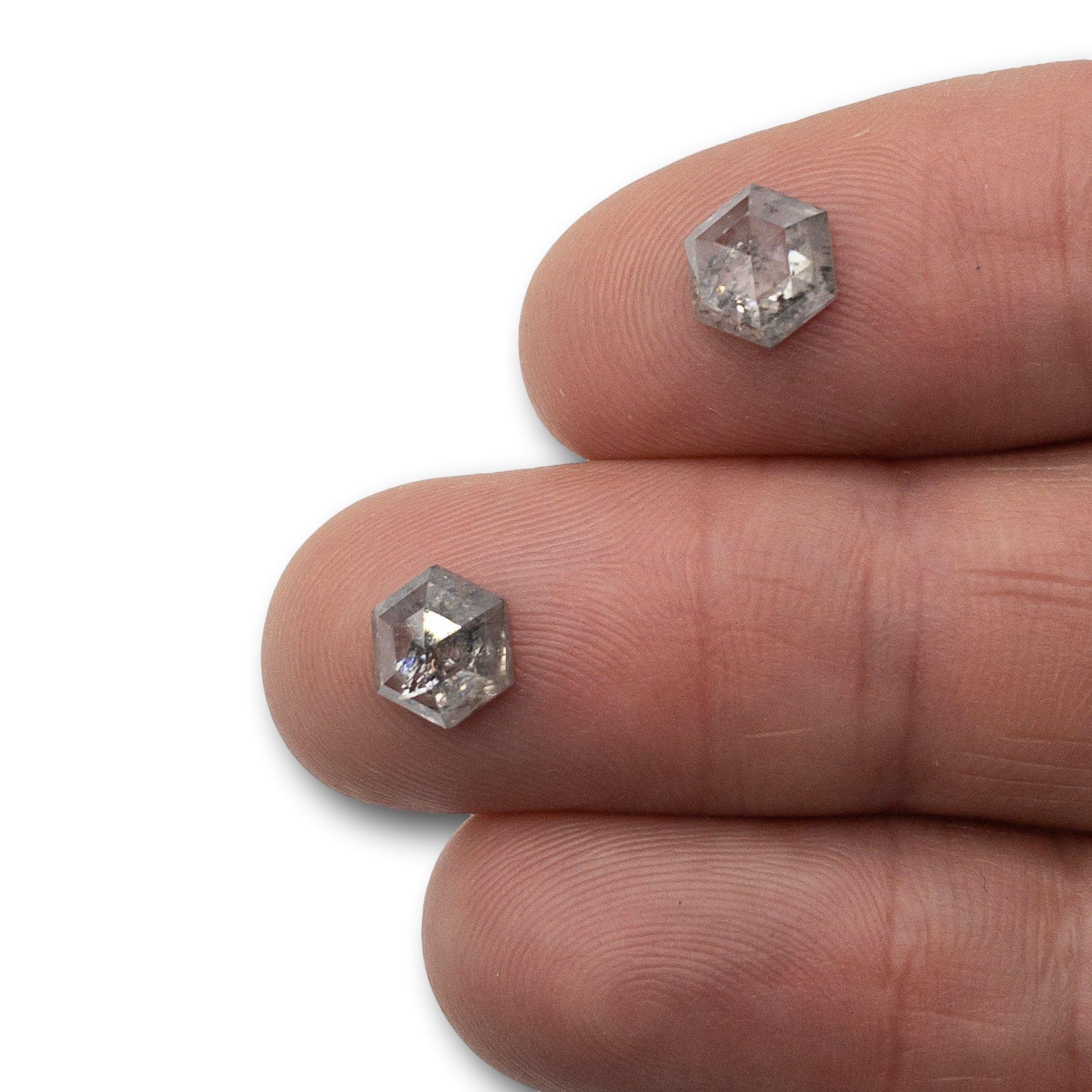 2.82cttw | Salt & Pepper Hexagon Matched Pair Diamonds-Modern Rustic Diamond