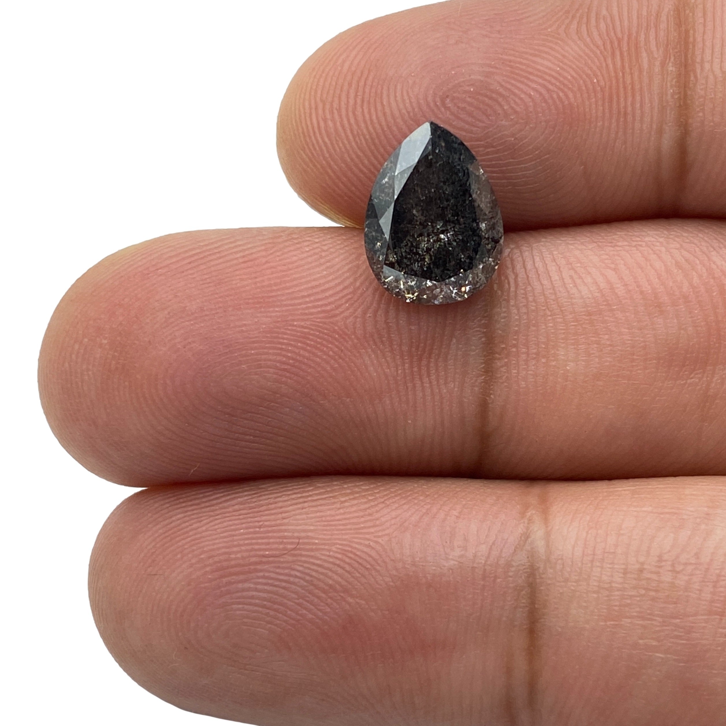 2.92ct | Salt & Pepper Brilliant Cut Pear Shape Diamond-Modern Rustic Diamond