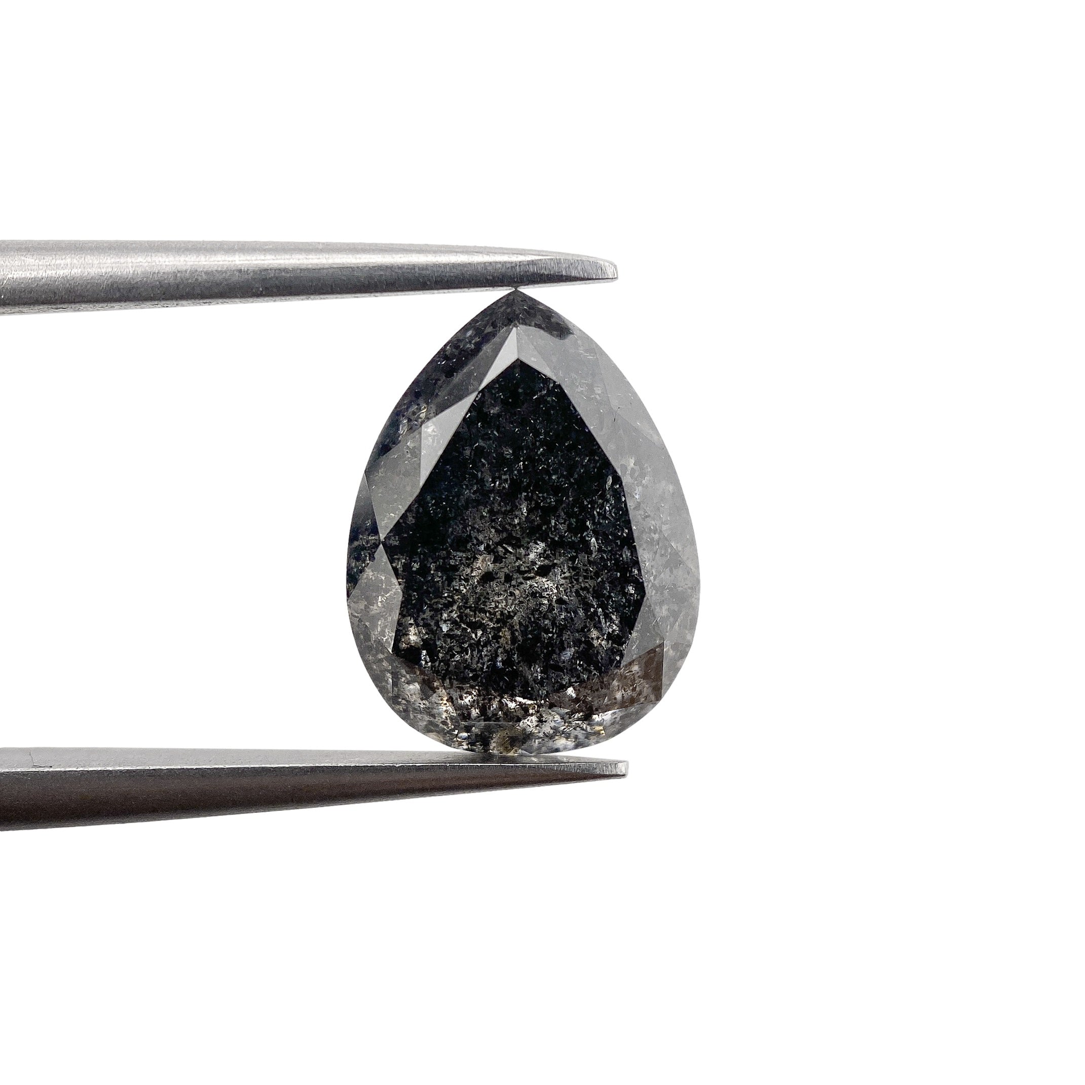 2.92ct | Salt & Pepper Brilliant Cut Pear Shape Diamond-Modern Rustic Diamond