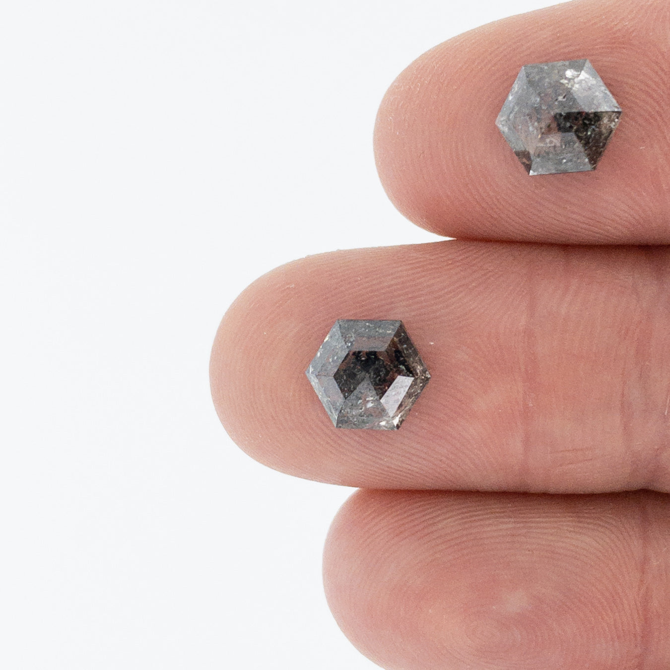 3.37cttw | Salt & Pepper Hexagon Matched Pair Diamonds-Modern Rustic Diamond