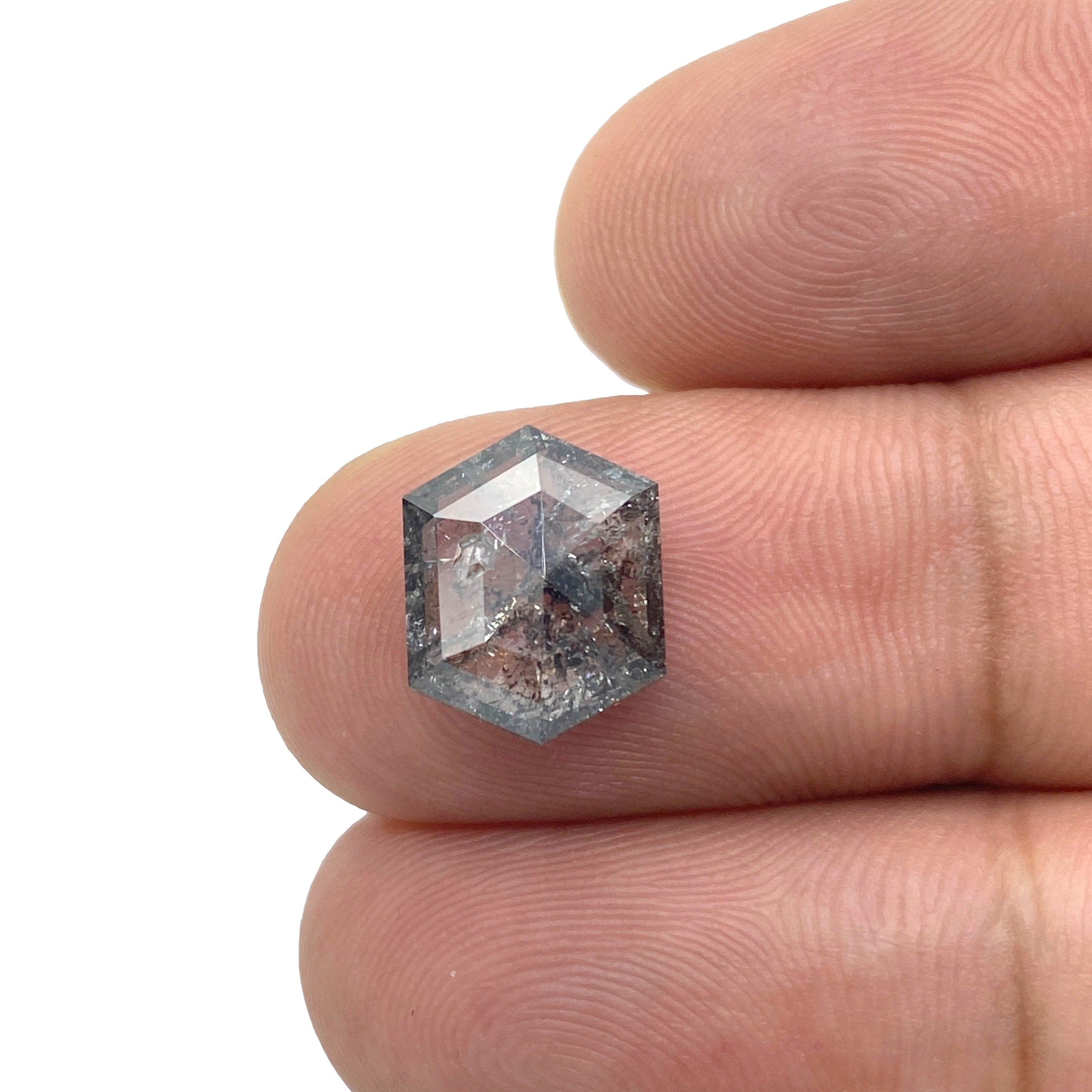 3.57ct | Salt & Pepper Rose Cut Hexagon Shape Diamond-Modern Rustic Diamond