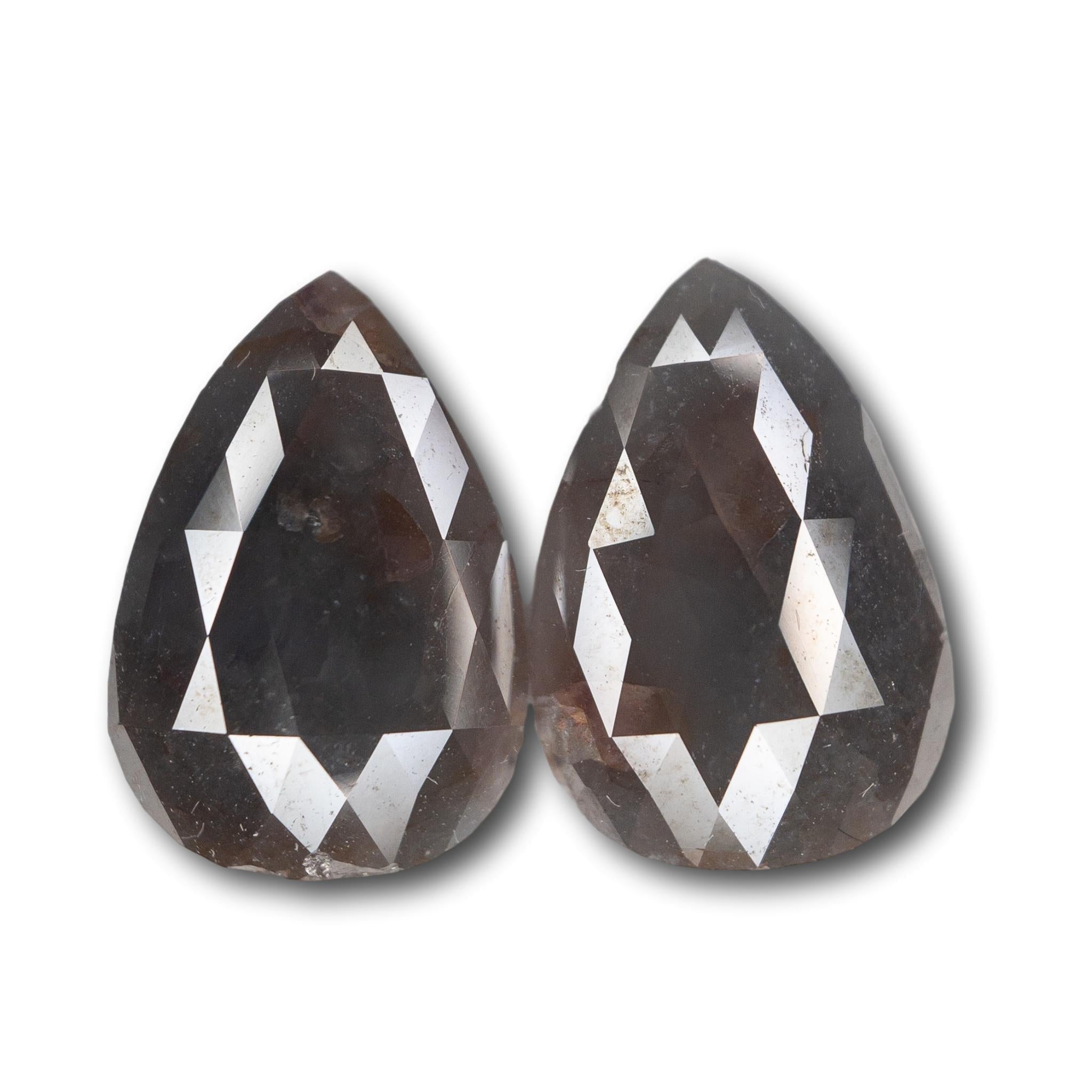4.04cttw | Dark Brown Pear Matched Pair Diamonds-Modern Rustic Diamond