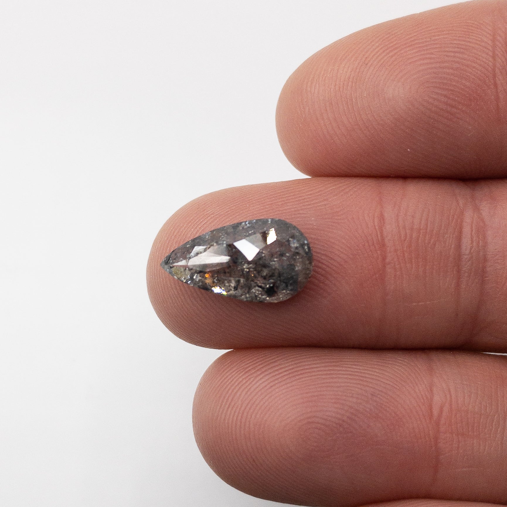 4.40ct | Salt & Pepper Rose Cut Pear Shape Diamond-Modern Rustic Diamond
