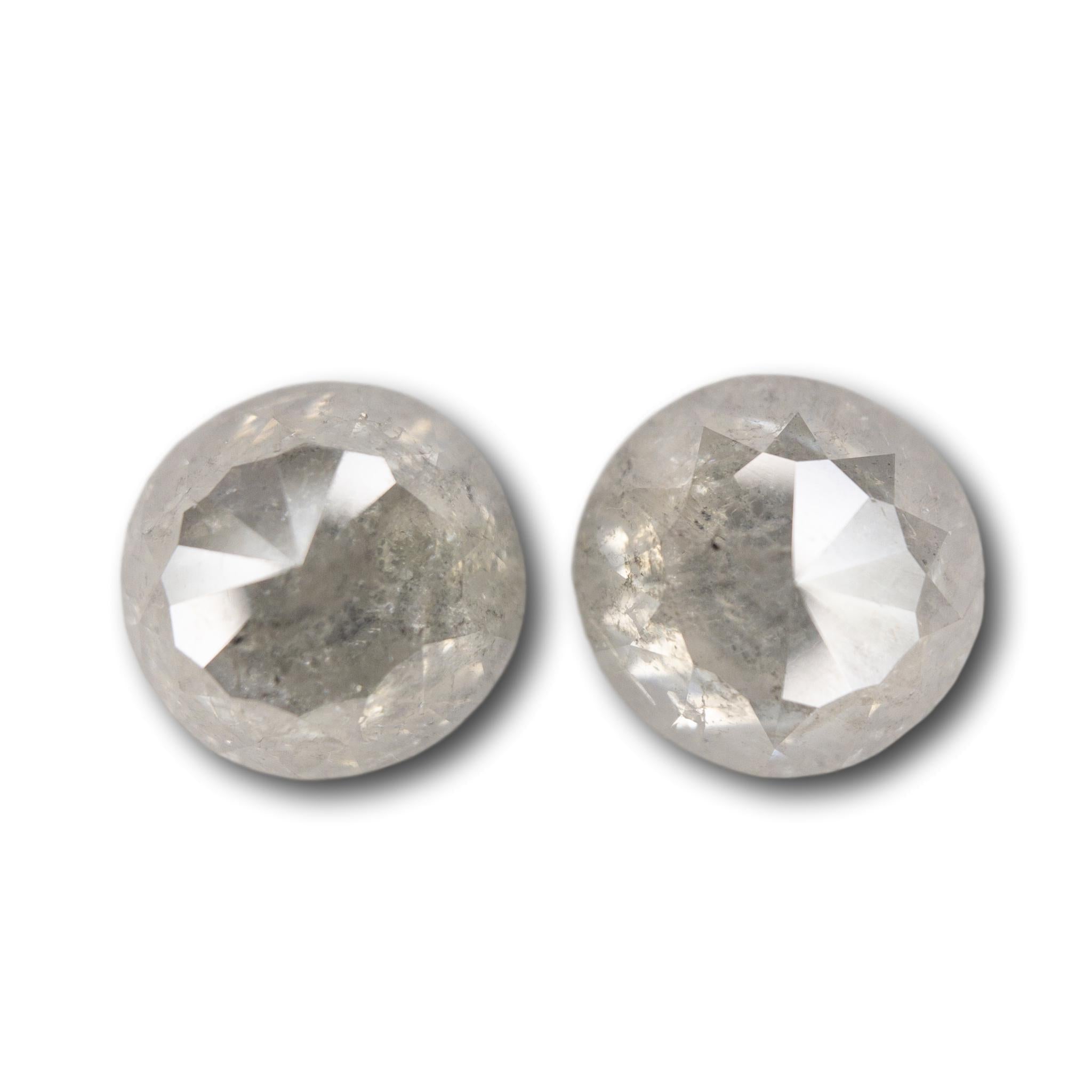7.63cttw | Opaque Grey Round Matched Pair Diamonds-Modern Rustic Diamond