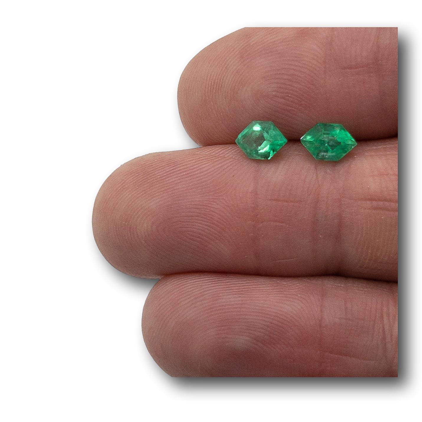 1.20cttw | Step Cut Hexagon Shape Muzo Origin Emerald Pair